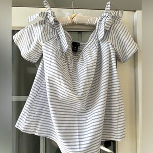 Aqua Size Medium Blue and White Striped Top with Ties on Sleeves